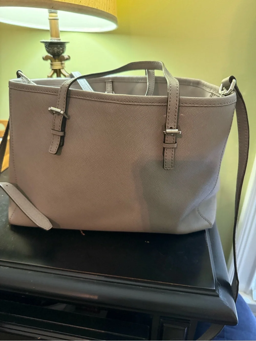 Michael Kors Light Taupe Saffiano Shoulder Tote with MK Charm